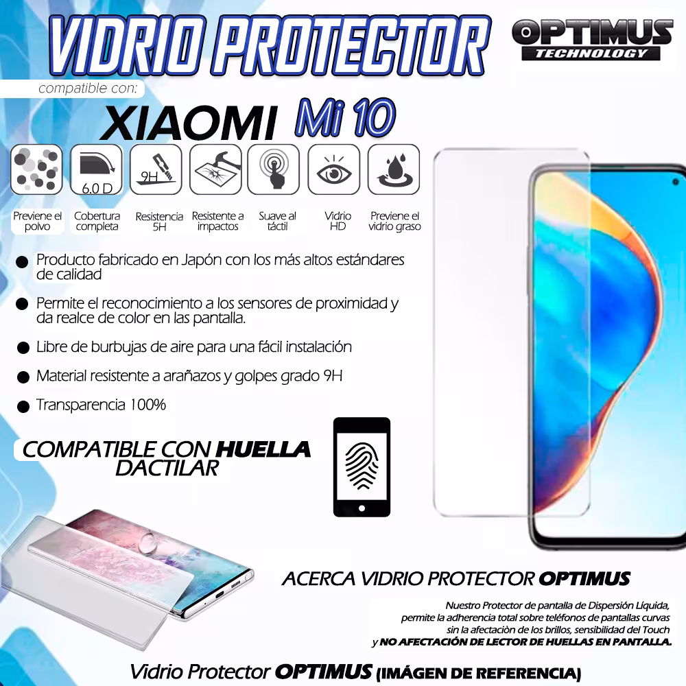 Vidrio UV Protector Templado Compatible Con Huella para Xiaomi Mi 10