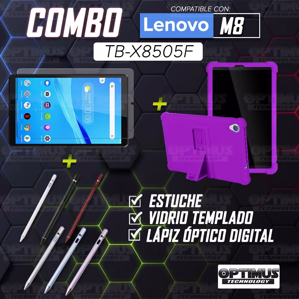 Kit Estuche Protector de goma + Vidrio Templado + Lápiz Digital para Tablet Lenovo Tab M8 8505x / x8505f