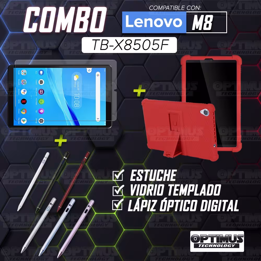 Kit Estuche Protector de goma + Vidrio Templado + Lápiz Digital para Tablet Lenovo Tab M8 8505x / x8505f