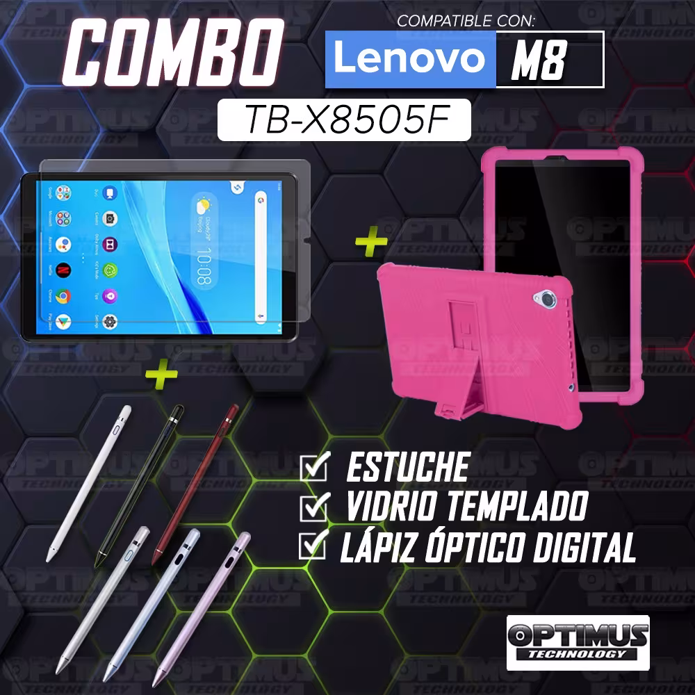 Kit Estuche Protector de goma + Vidrio Templado + Lápiz Digital para Tablet Lenovo Tab M8 8505x / x8505f