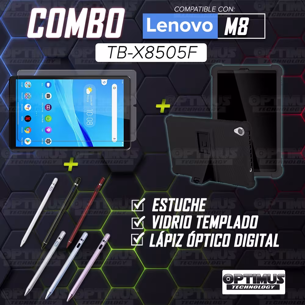 Kit Estuche Protector de goma + Vidrio Templado + Lápiz Digital para Tablet Lenovo Tab M8 8505x / x8505f