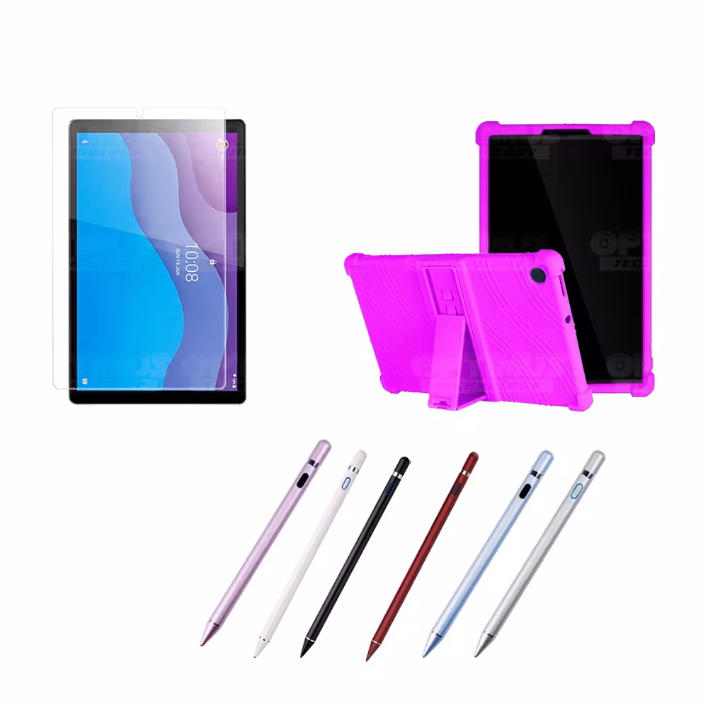 Combo Estuche Protector de goma + Vidrio Templado + Lápiz Digital para Tablet Lenovo Tab M10 HD TB-X306