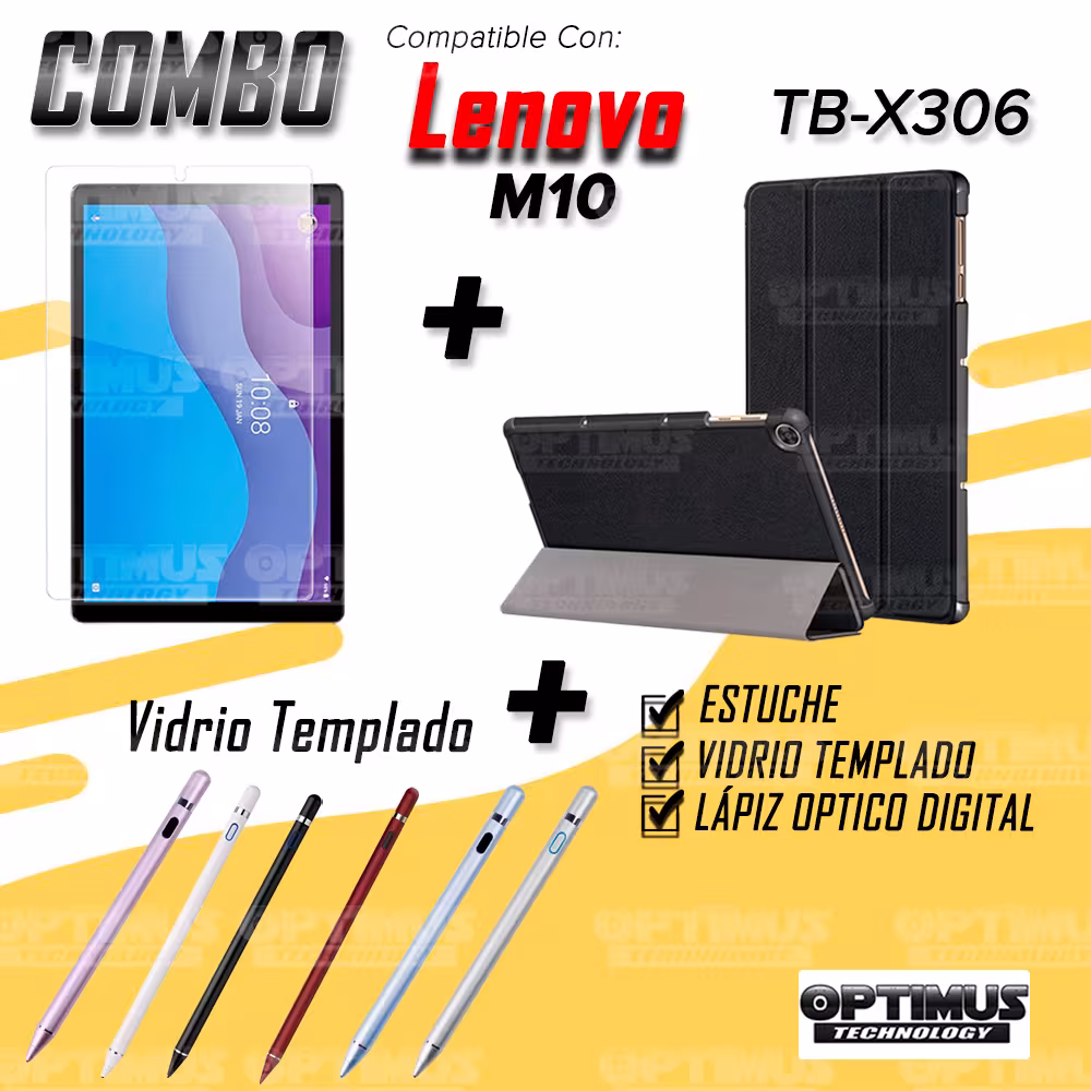 Combo Estuche Case Protector en Felpa+ Vidrio Cristal Templado + Lápiz Digital Para Tablet Lenovo Tab M10 HD TB-X306