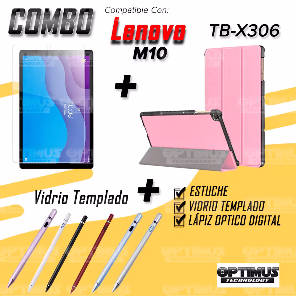 Combo Estuche Case Protector en Felpa+ Vidrio Cristal Templado + Lápiz Digital Para Tablet Lenovo Tab M10 HD TB-X306