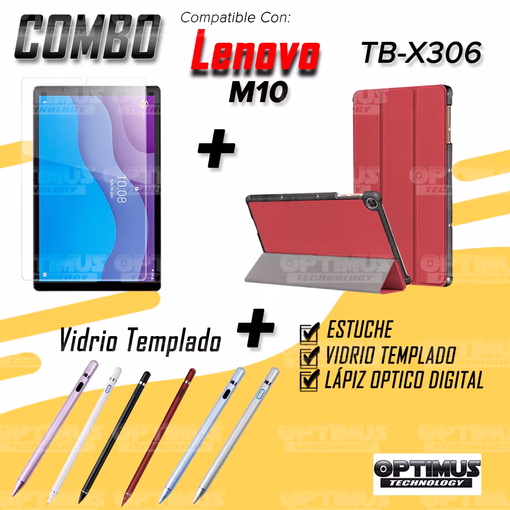 Combo Estuche Case Protector en Felpa+ Vidrio Cristal Templado + Lápiz Digital Para Tablet Lenovo Tab M10 HD TB-X306