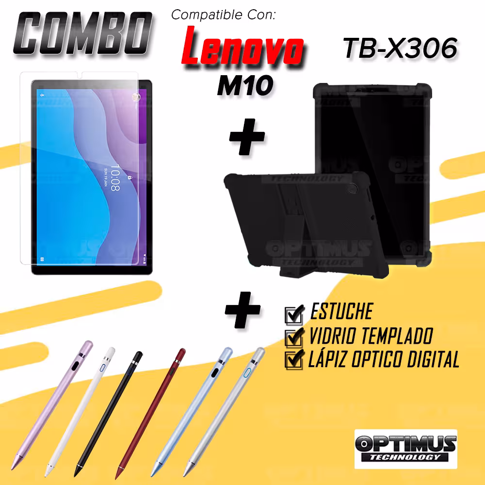 Combo Estuche Protector de goma + Vidrio Templado + Lápiz Digital para Tablet Lenovo Tab M10 HD TB-X306