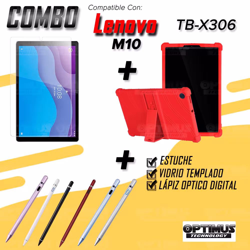 Combo Estuche Protector de goma + Vidrio Templado + Lápiz Digital para Tablet Lenovo Tab M10 HD TB-X306