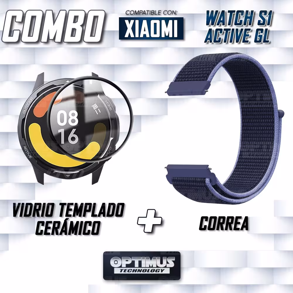KIT Correa tipo velcro y Vidrio templado cerámico para Reloj Smartwatch Xiaomi Watch S1 Active GL