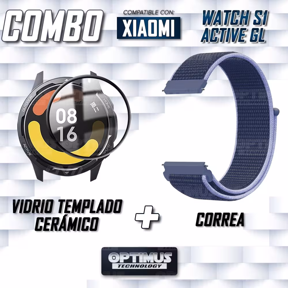 KIT Correa tipo velcro y Vidrio templado cerámico para Reloj Smartwatch Xiaomi Watch S1 Active GL