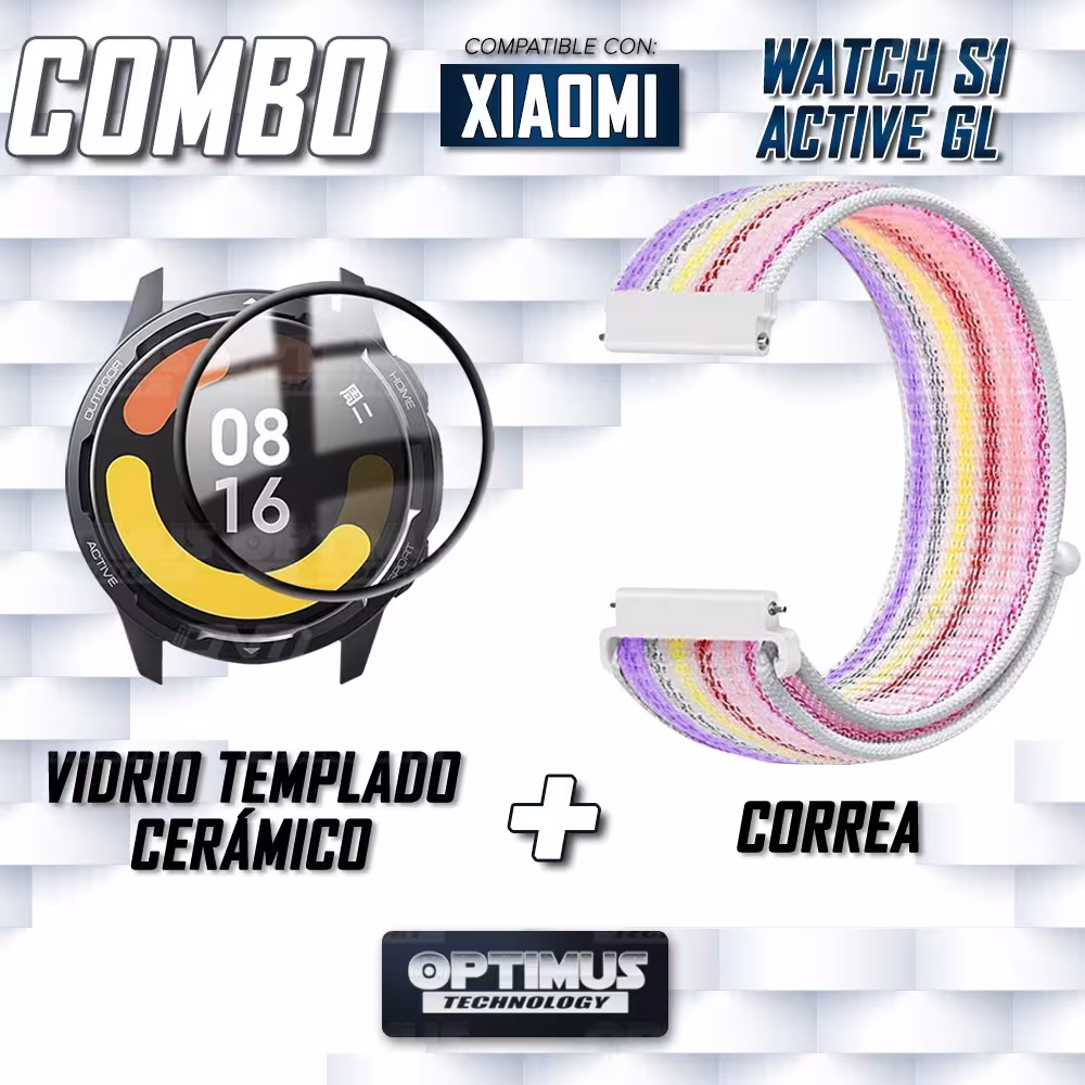 KIT Correa tipo velcro y Vidrio templado cerámico para Reloj Smartwatch Xiaomi Watch S1 Active GL