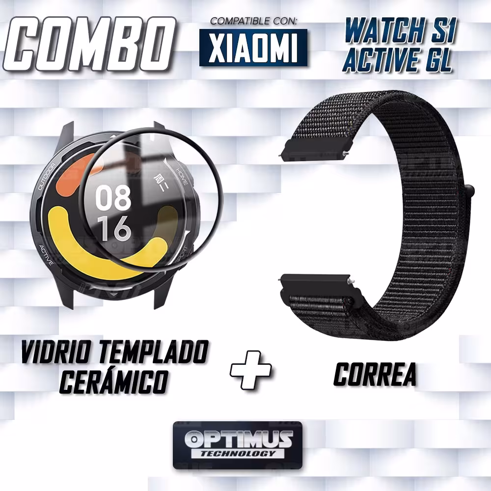 KIT Correa tipo velcro y Vidrio templado cerámico para Reloj Smartwatch Xiaomi Watch S1 Active GL