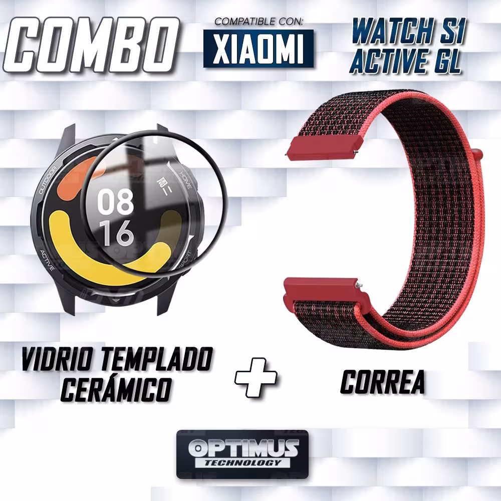 KIT Correa tipo velcro y Vidrio templado cerámico para Reloj Smartwatch Xiaomi Watch S1 Active GL