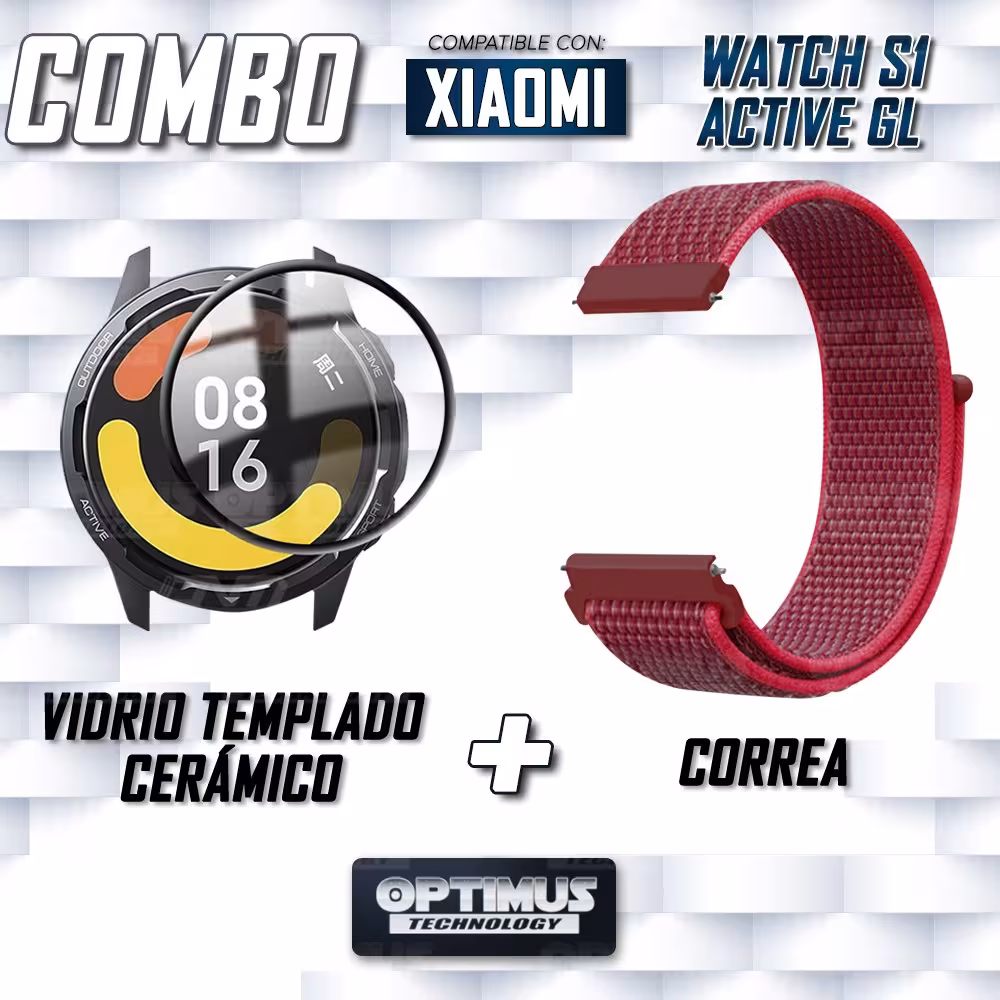 KIT Correa tipo velcro y Vidrio templado cerámico para Reloj Smartwatch Xiaomi Watch S1 Active GL