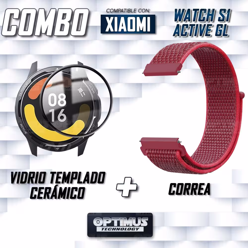 KIT Correa tipo velcro y Vidrio templado cerámico para Reloj Smartwatch Xiaomi Watch S1 Active GL