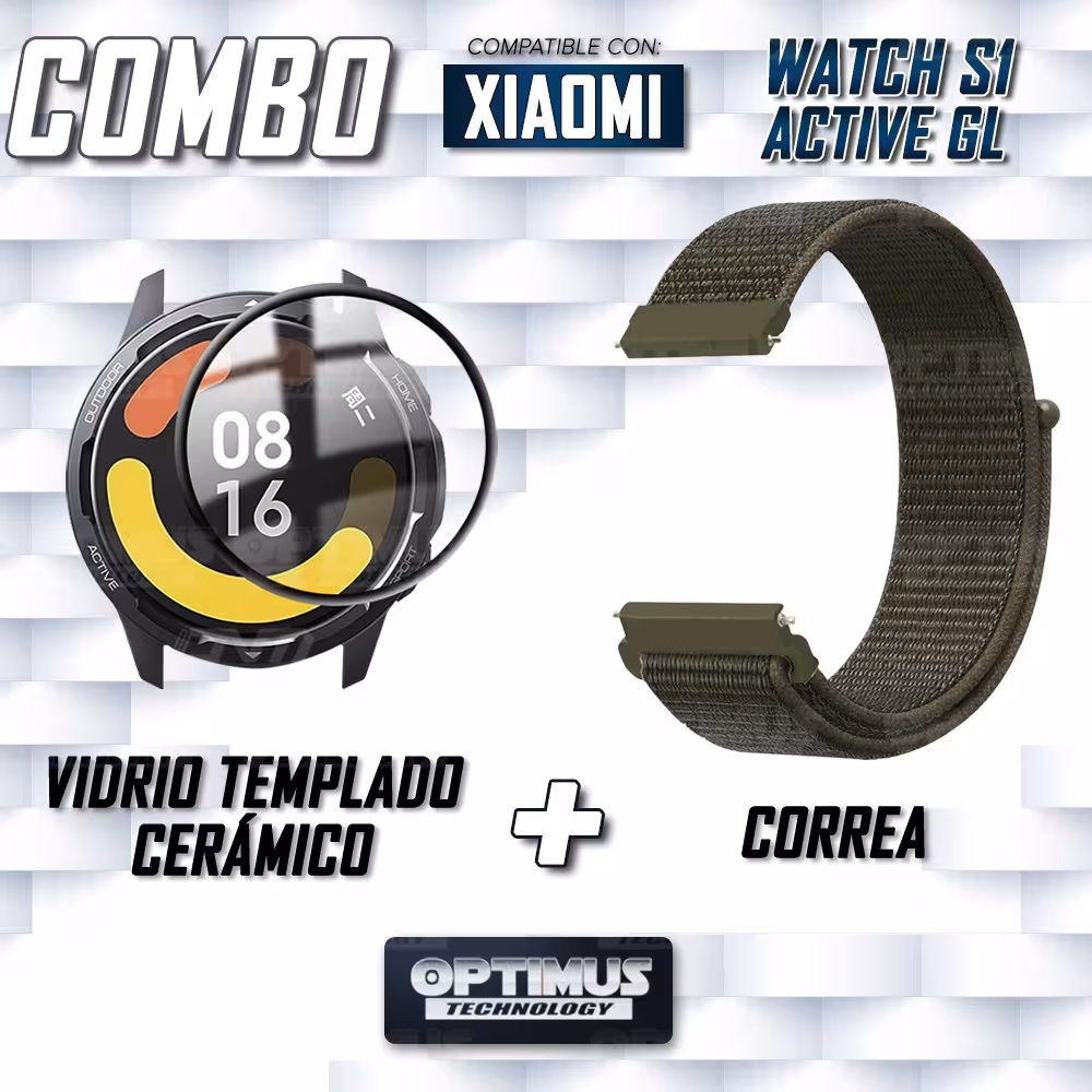 KIT Correa tipo velcro y Vidrio templado cerámico para Reloj Smartwatch Xiaomi Watch S1 Active GL