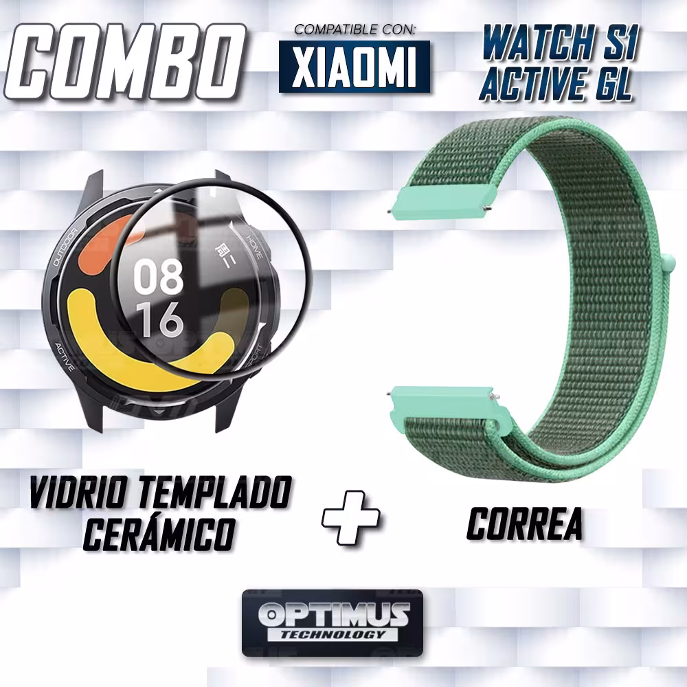 KIT Correa tipo velcro y Vidrio templado cerámico para Reloj Smartwatch Xiaomi Watch S1 Active GL