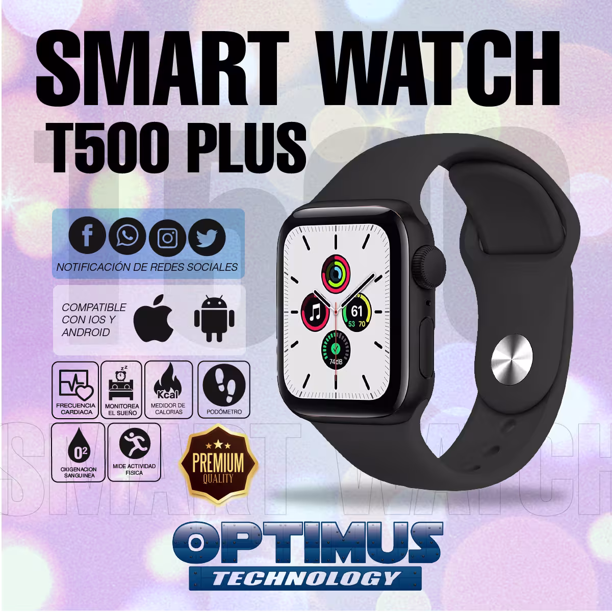 Smartwatch Reloj Inteligente T500 plus Frecuencia Cardíaca Compatible Android IOS