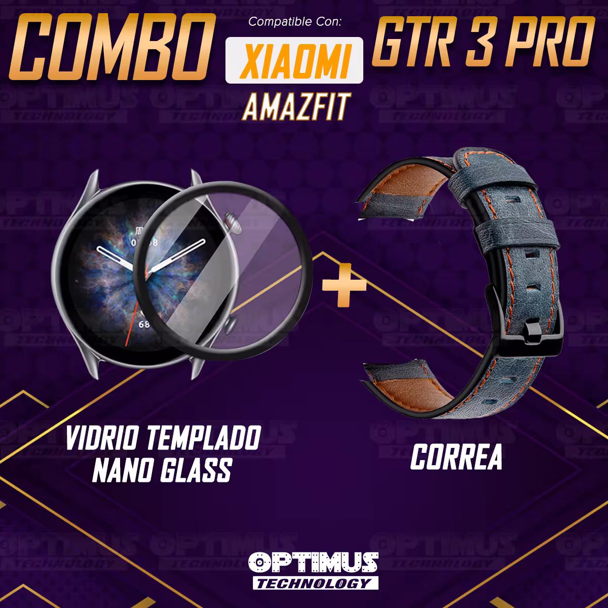 Vidrio Templado Nano Glass Y Correa de cuero Smartwatch Reloj Inteligente para Xiaomi AmazFit GTR 3 PRO
