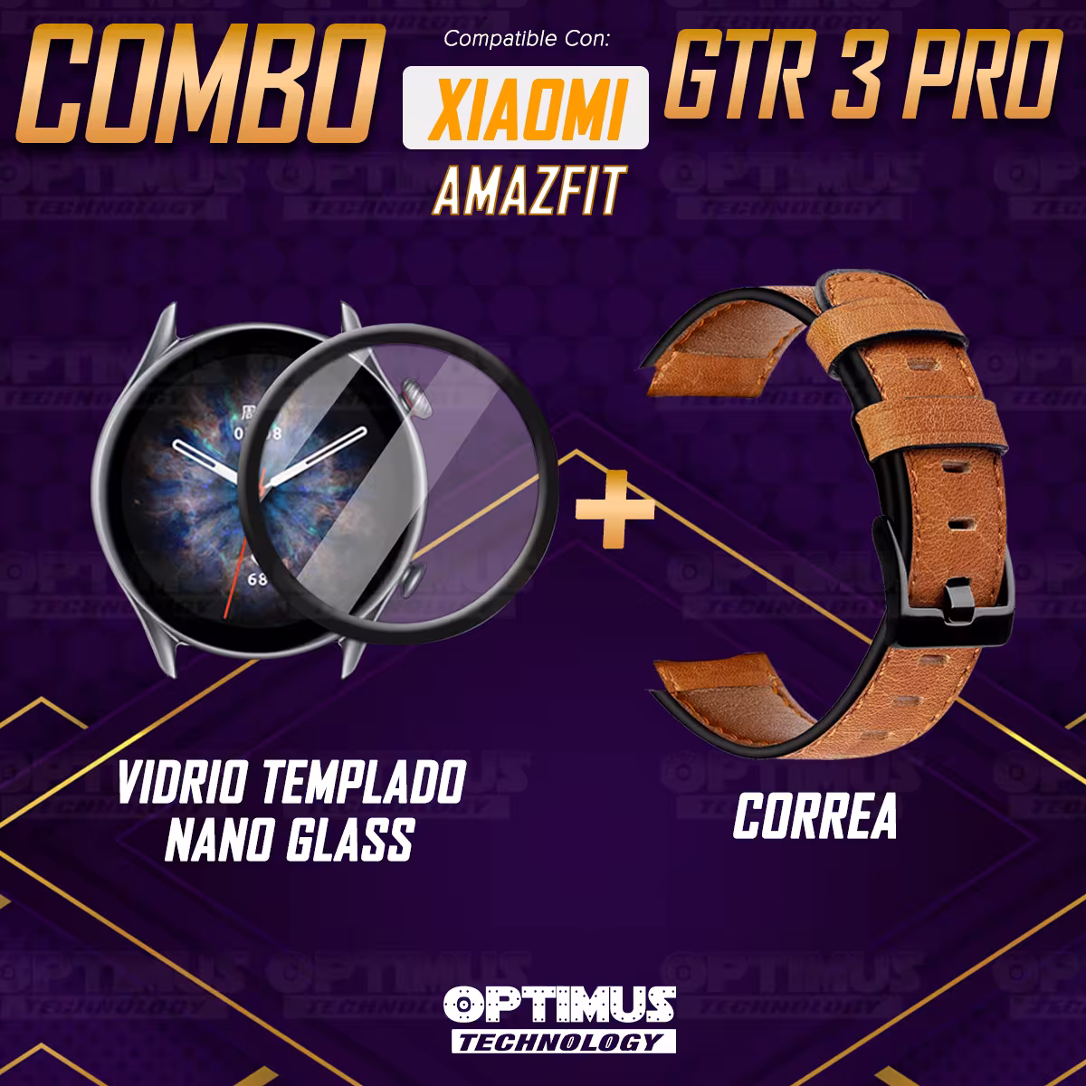 Vidrio Templado Nano Glass Y Correa de cuero Smartwatch Reloj Inteligente para Xiaomi AmazFit GTR 3 PRO