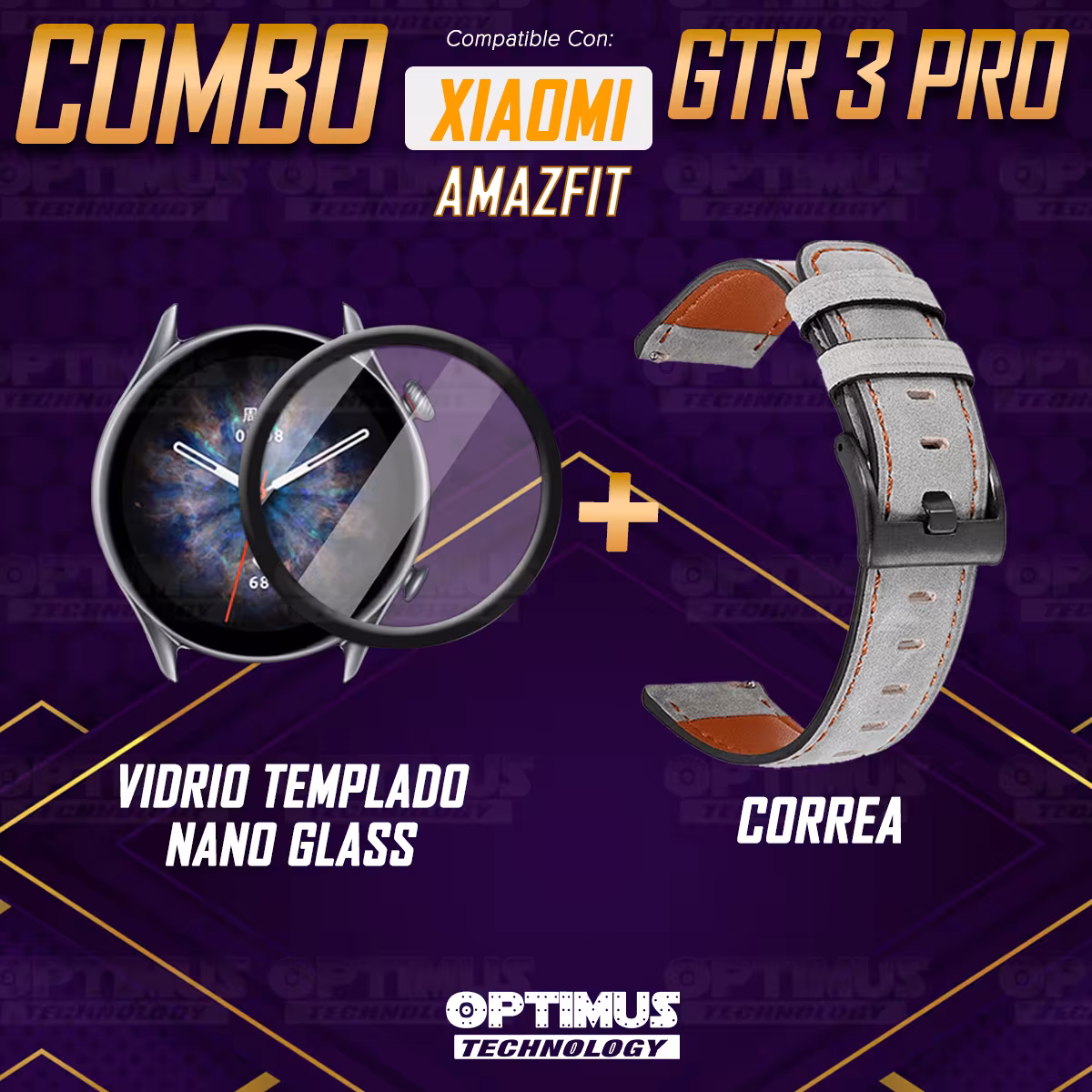 Vidrio Templado Nano Glass Y Correa de cuero Smartwatch Reloj Inteligente para Xiaomi AmazFit GTR 3 PRO