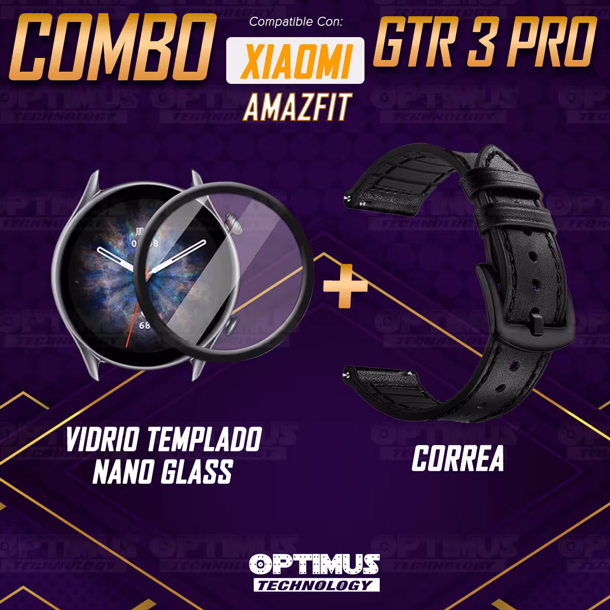 Vidrio Templado Nano Glass Y Correa de cuero Smartwatch Reloj Inteligente para Xiaomi AmazFit GTR 3 PRO