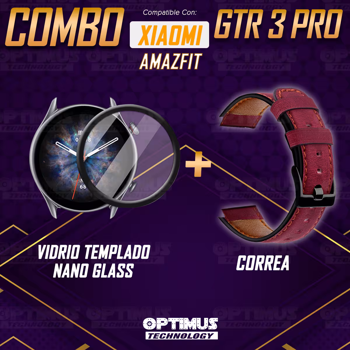Vidrio Templado Nano Glass Y Correa de cuero Smartwatch Reloj Inteligente para Xiaomi AmazFit GTR 3 PRO