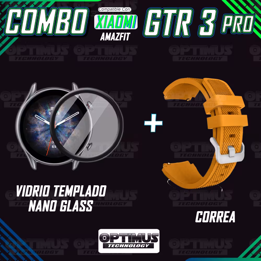Kit Correa Pulso Manilla de Goma Rayada 22mm para Xiaomi AmazFit GTR 3 PRO Y Vidrio Templado Nano Glass