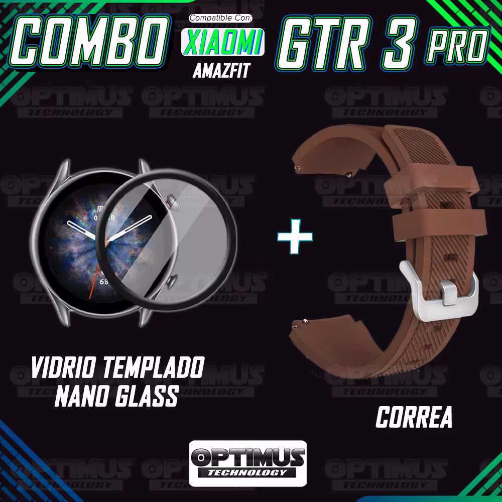 Kit Correa Pulso Manilla de Goma Rayada 22mm para Xiaomi AmazFit GTR 3 PRO Y Vidrio Templado Nano Glass