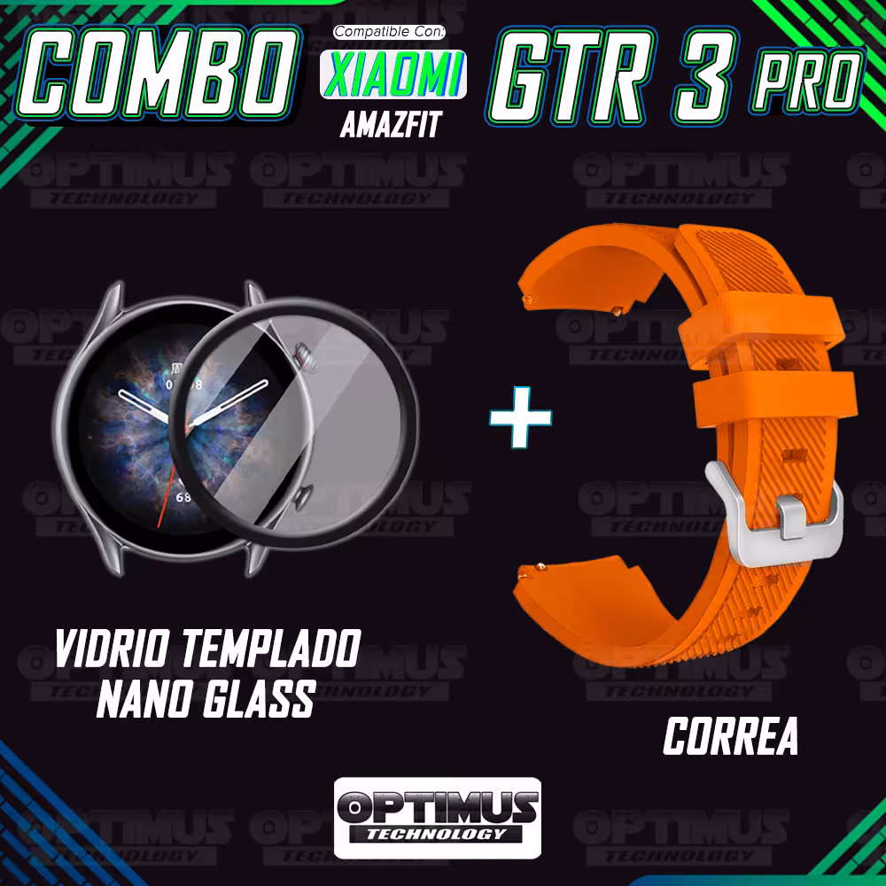 Kit Correa Pulso Manilla de Goma Rayada 22mm para Xiaomi AmazFit GTR 3 PRO Y Vidrio Templado Nano Glass