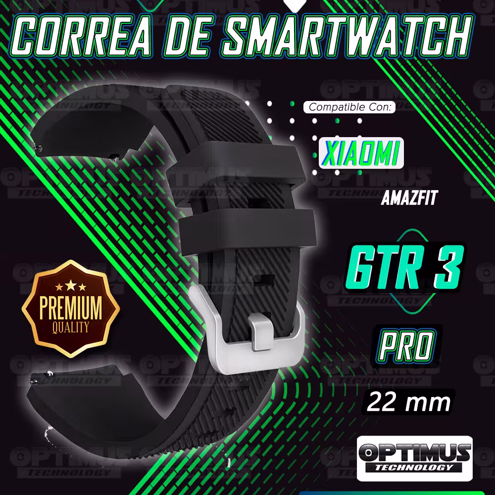 Kit Correa Pulso Manilla de Goma Rayada 22mm para Xiaomi AmazFit GTR 3 PRO Y Vidrio Templado Nano Glass
