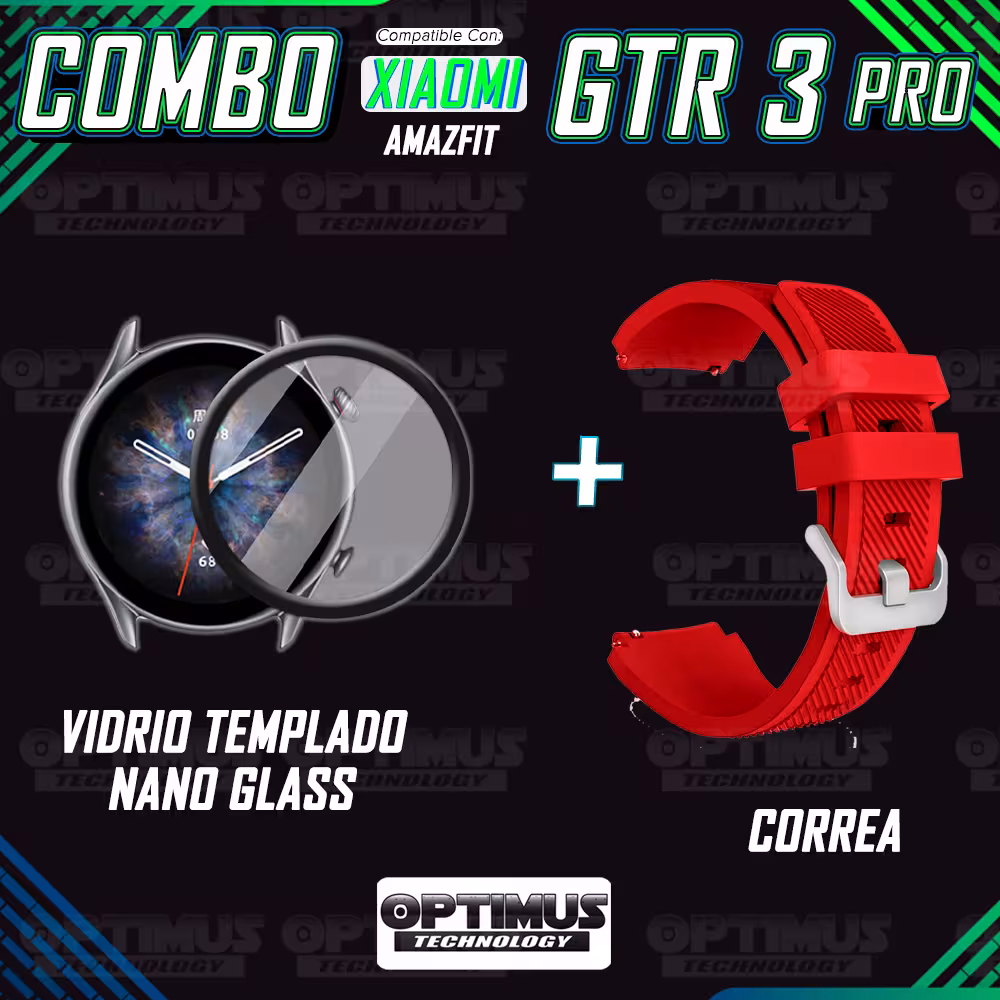 Kit Correa Pulso Manilla de Goma Rayada 22mm para Xiaomi AmazFit GTR 3 PRO Y Vidrio Templado Nano Glass
