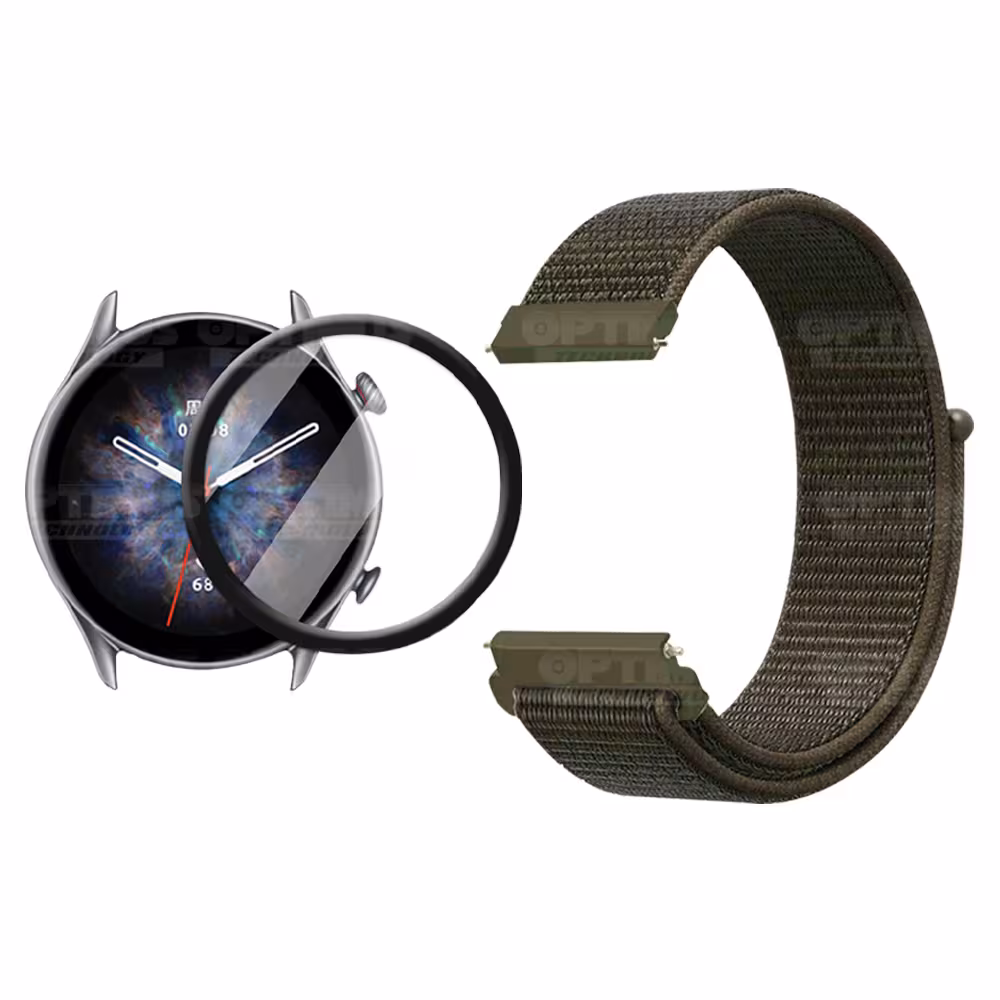 Kit Vidrio templado Nano Glass y Correa Reloj tipo velcro para Xiaomi Amazfit GTR 3 Pro