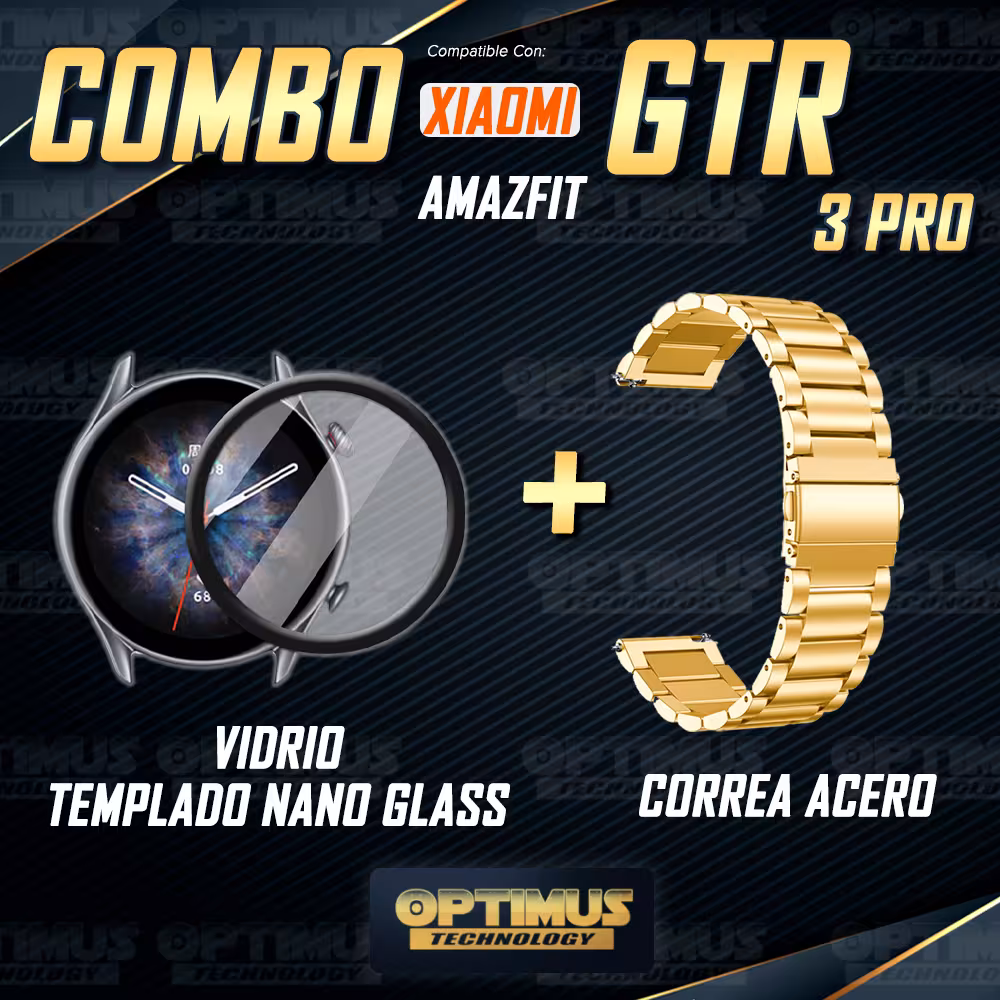 Combo Vidrio Templado Nano Glass y Correa Banda de reloj Metal Magnética en Acero Inoxidable 22mm para Xiaomi Amazfit GTR 3 Pro