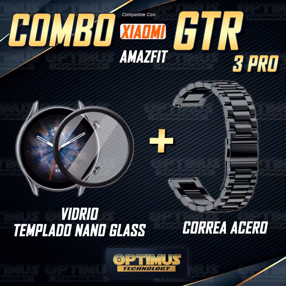 Combo Vidrio Templado Nano Glass y Correa Banda de reloj Metal Magnética en Acero Inoxidable 22mm para Xiaomi Amazfit GTR 3 Pro