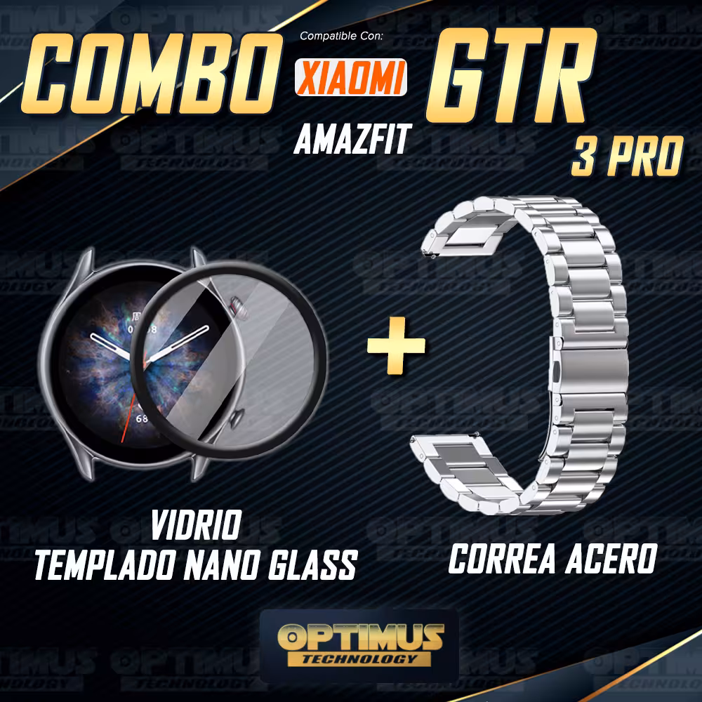 Combo Vidrio Templado Nano Glass y Correa Banda de reloj Metal Magnética en Acero Inoxidable 22mm para Xiaomi Amazfit GTR 3 Pro