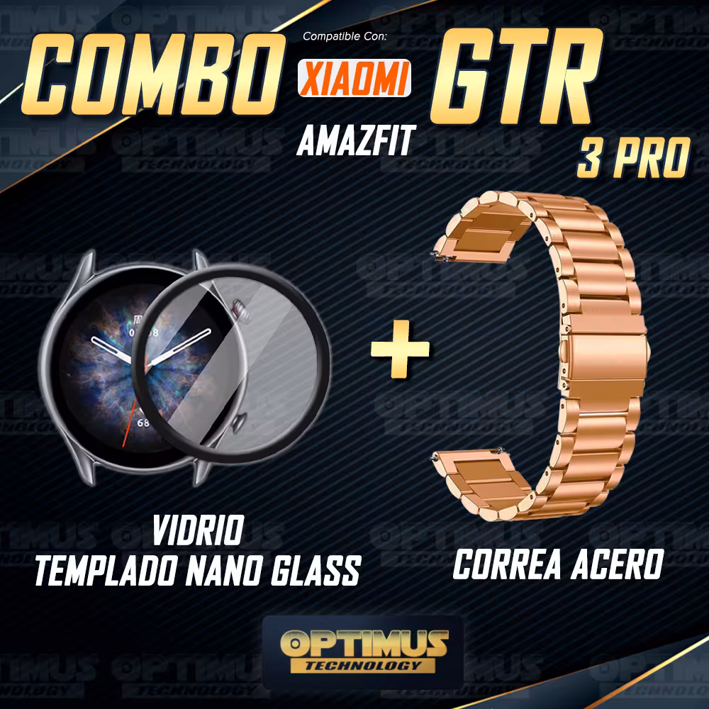 Combo Vidrio Templado Nano Glass y Correa Banda de reloj Metal Magnética en Acero Inoxidable 22mm para Xiaomi Amazfit GTR 3 Pro
