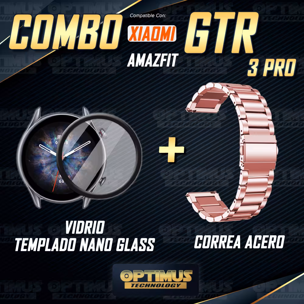 Combo Vidrio Templado Nano Glass y Correa Banda de reloj Metal Magnética en Acero Inoxidable 22mm para Xiaomi Amazfit GTR 3 Pro