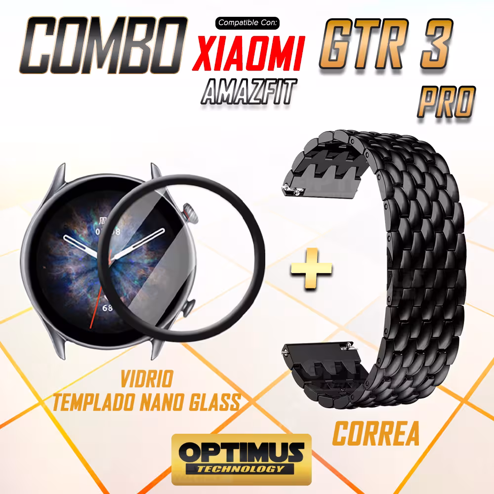 Vidrio Templado Nano Glass Y Correa Pulso Banda de Acero Inoxidable 22mm Reloj para Xiaomi GTR 3 Pro