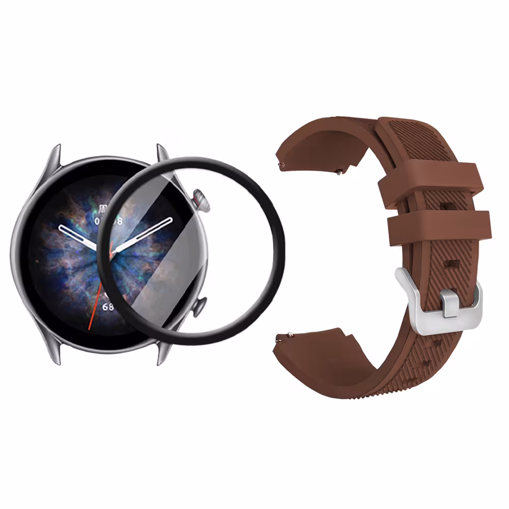 Kit Correa Pulso Manilla de Goma Rayada 22mm para Xiaomi AmazFit GTR 3 PRO Y Vidrio Templado Nano Glass