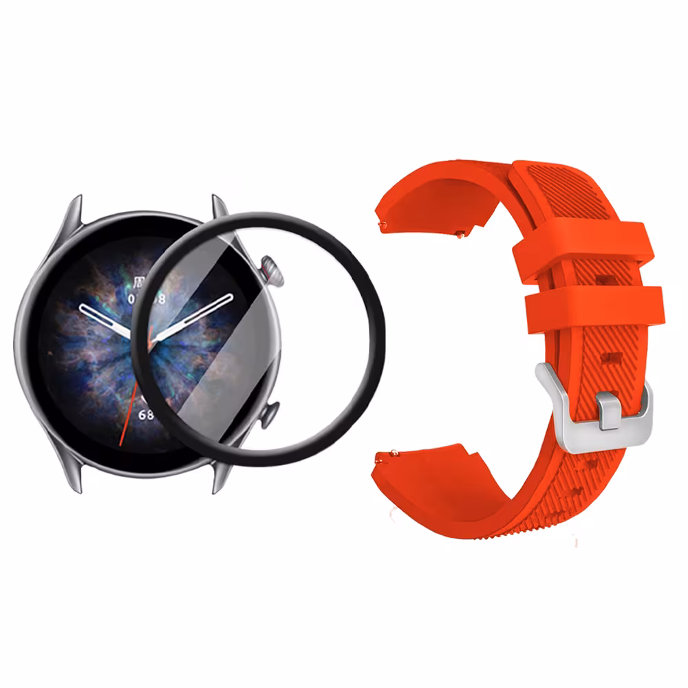 Kit Correa Pulso Manilla de Goma Rayada 22mm para Xiaomi AmazFit GTR 3 PRO Y Vidrio Templado Nano Glass