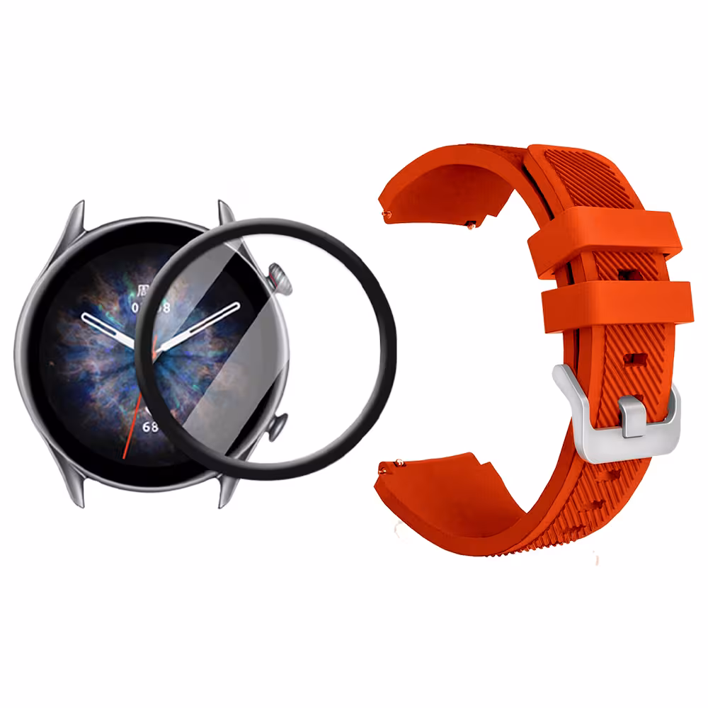Kit Correa Pulso Manilla de Goma Rayada 22mm para Xiaomi AmazFit GTR 3 PRO Y Vidrio Templado Nano Glass