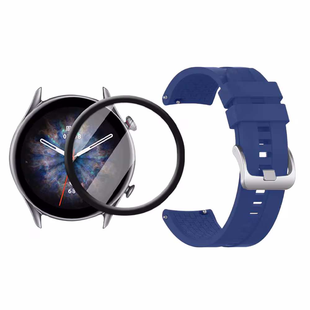 Combo Correa Pulso Manilla de Goma 22mm para Xiaomi AmazFit GTR 3 PRO y Vidrio Templado Nano Glass