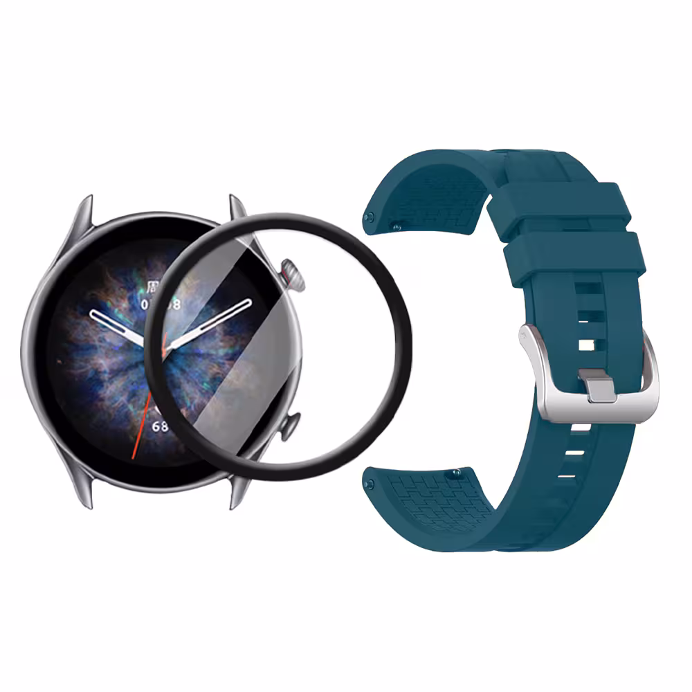 Combo Correa Pulso Manilla de Goma 22mm para Xiaomi AmazFit GTR 3 PRO y Vidrio Templado Nano Glass