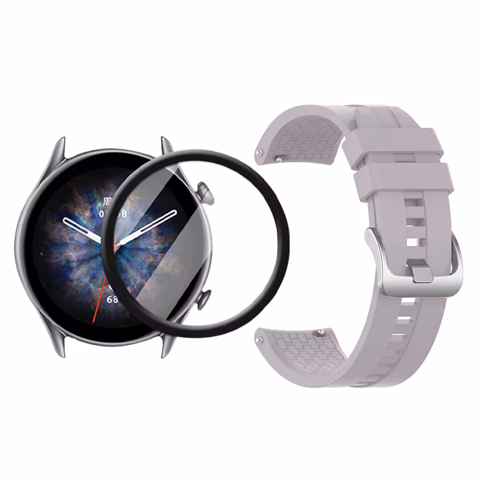 Combo Correa Pulso Manilla de Goma 22mm para Xiaomi AmazFit GTR 3 PRO y Vidrio Templado Nano Glass
