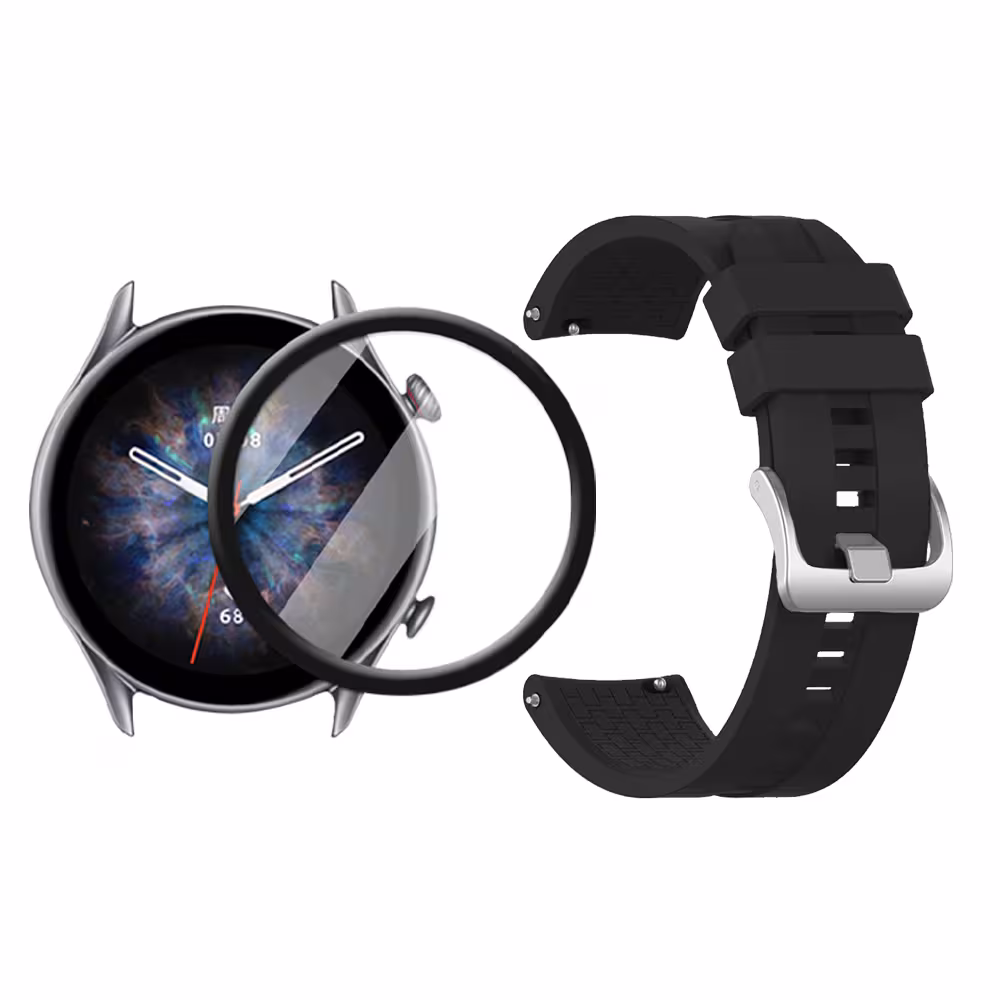 Combo Correa Pulso Manilla de Goma 22mm para Xiaomi AmazFit GTR 3 PRO y Vidrio Templado Nano Glass