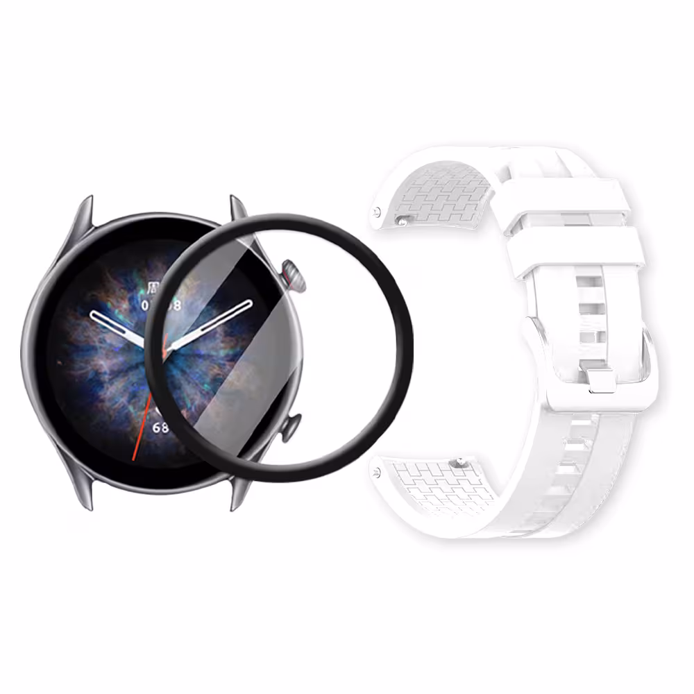 Combo Correa Pulso Manilla de Goma 22mm para Xiaomi AmazFit GTR 3 PRO y Vidrio Templado Nano Glass