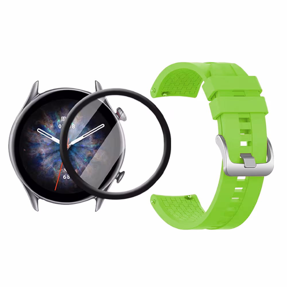 Combo Correa Pulso Manilla de Goma 22mm para Xiaomi AmazFit GTR 3 PRO y Vidrio Templado Nano Glass