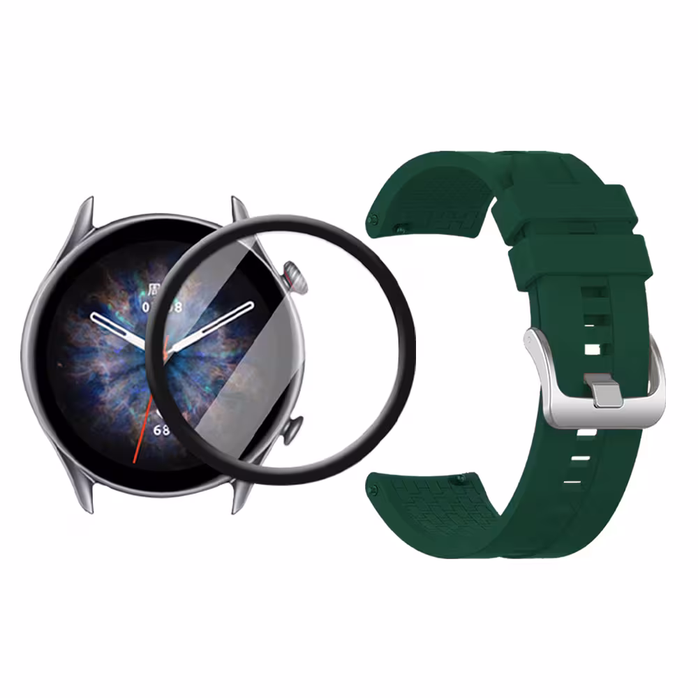 Combo Correa Pulso Manilla de Goma 22mm para Xiaomi AmazFit GTR 3 PRO y Vidrio Templado Nano Glass