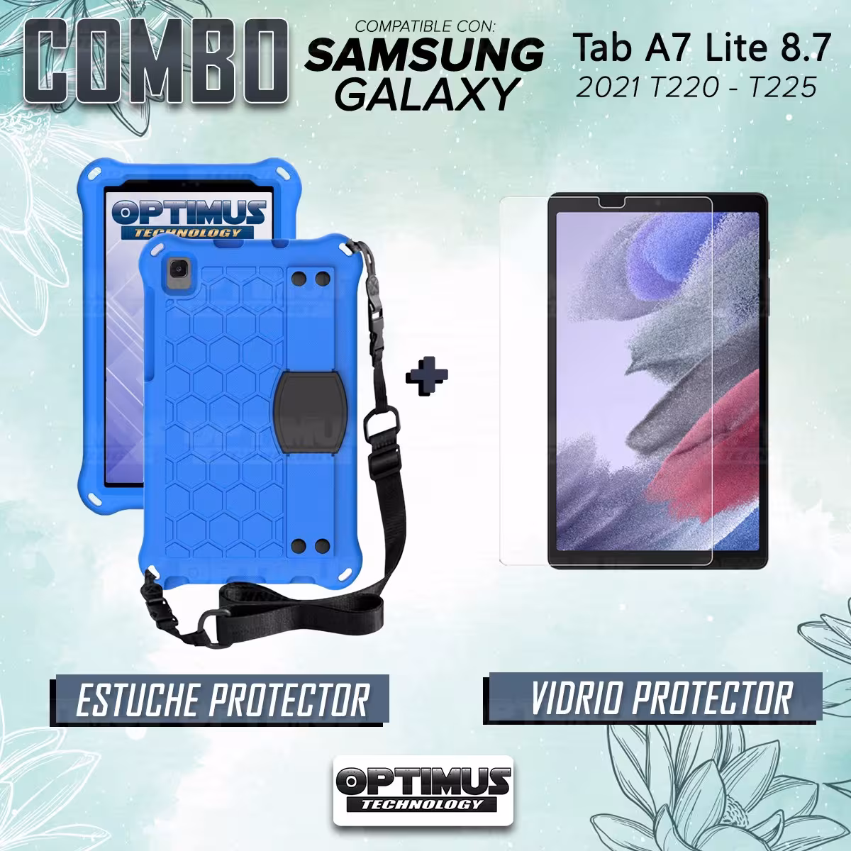 Kit Vidrio Cristal Templado Y Estuche Protector con Correa para Tablet Samsung Galaxy Tab A7 Lite 8.7 2021 T220 - T225
