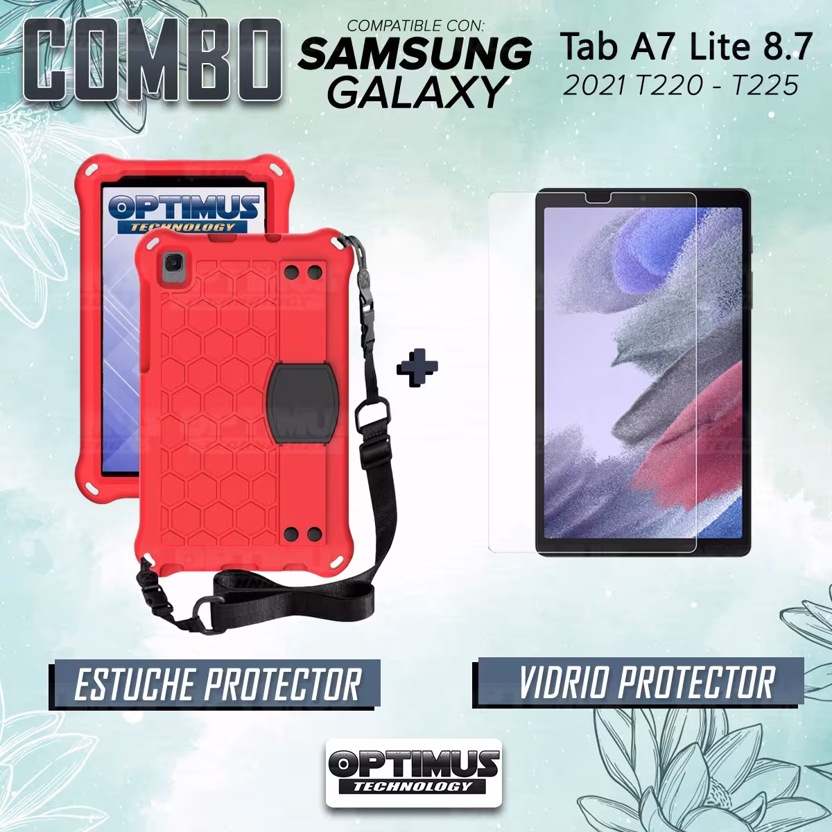 Kit Vidrio Cristal Templado Y Estuche Protector con Correa para Tablet Samsung Galaxy Tab A7 Lite 8.7 2021 T220 - T225